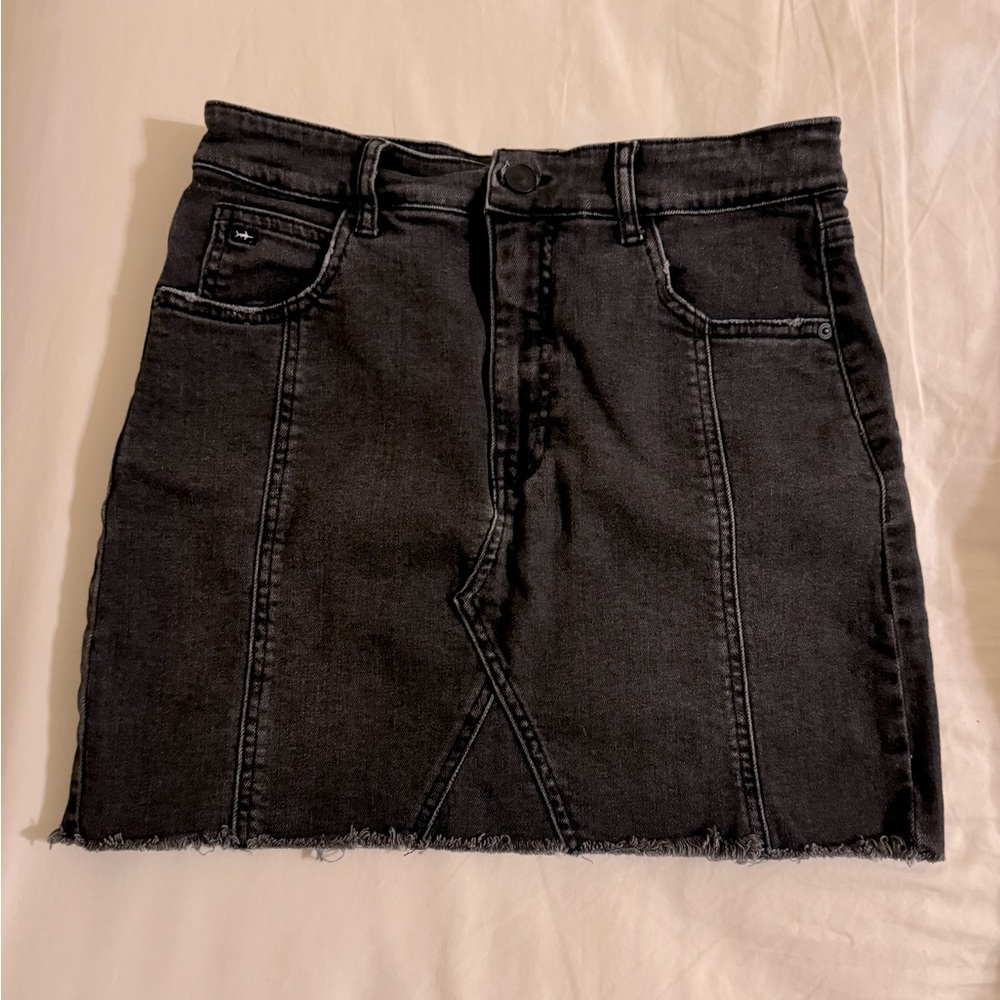 Black denim mini skirt